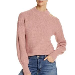 Design History Metallic Single Cold Shoulder Ribbed Sweater, Medium. Pink.